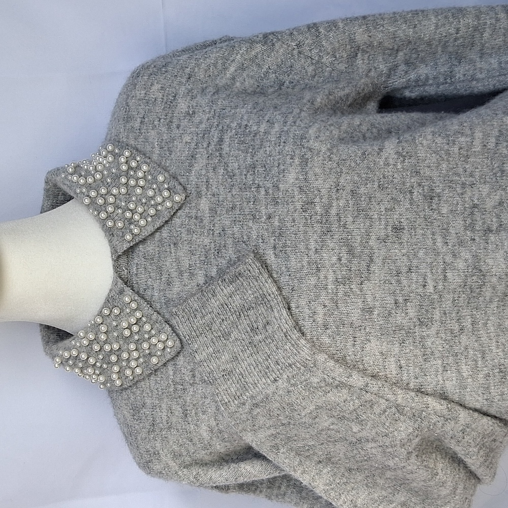 H&M Gray Sweater with Pearl Embellishments XS